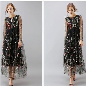 floral black long sleeve maxi dress